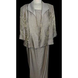 Davids Bridal Mother Of Bride Long Dress Jacket 24WP Gold Shimmer Party Evening